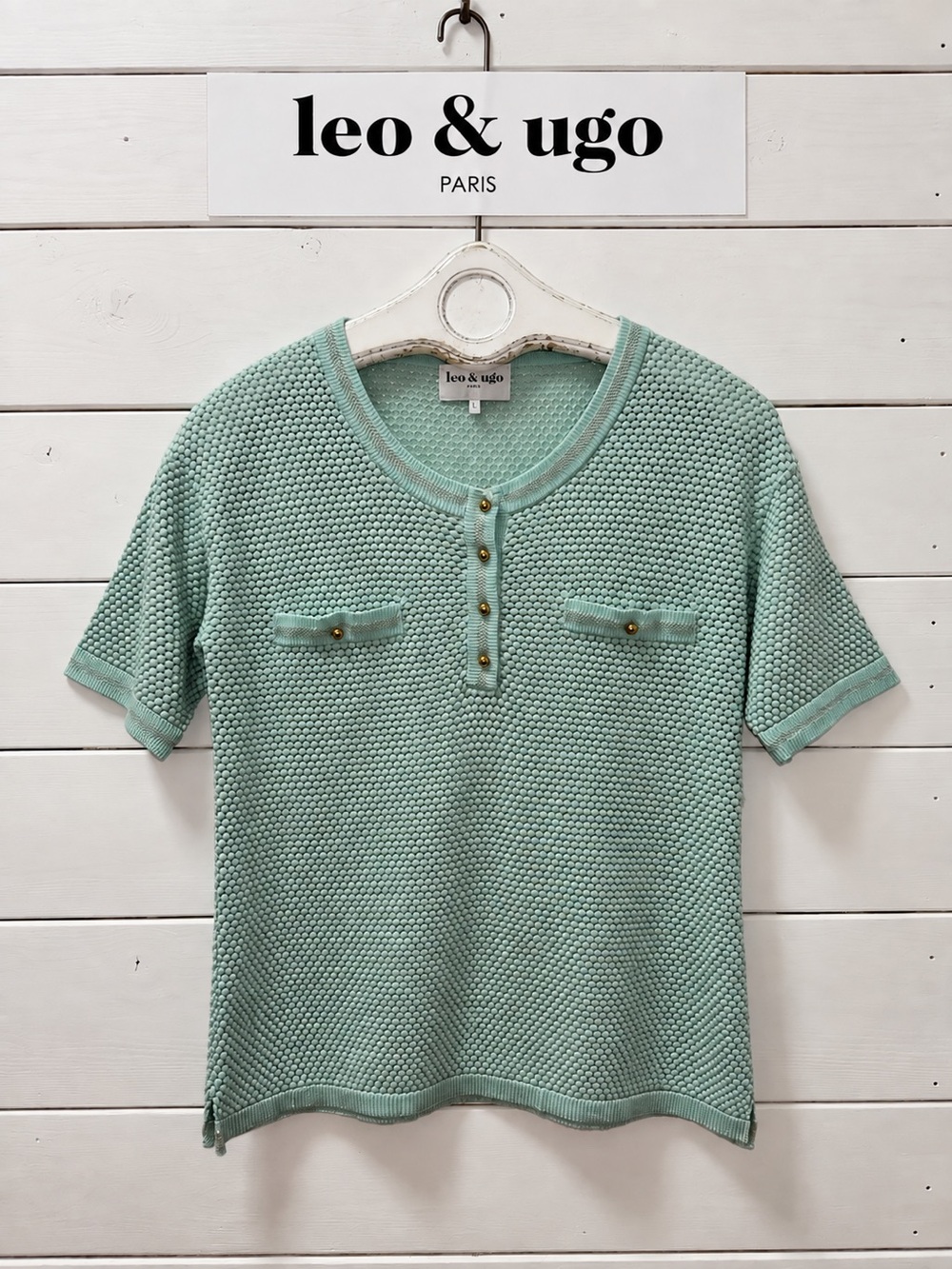 Leo & Ugo Paris Textured Knit Top – Mint Green – Size 1 / Small